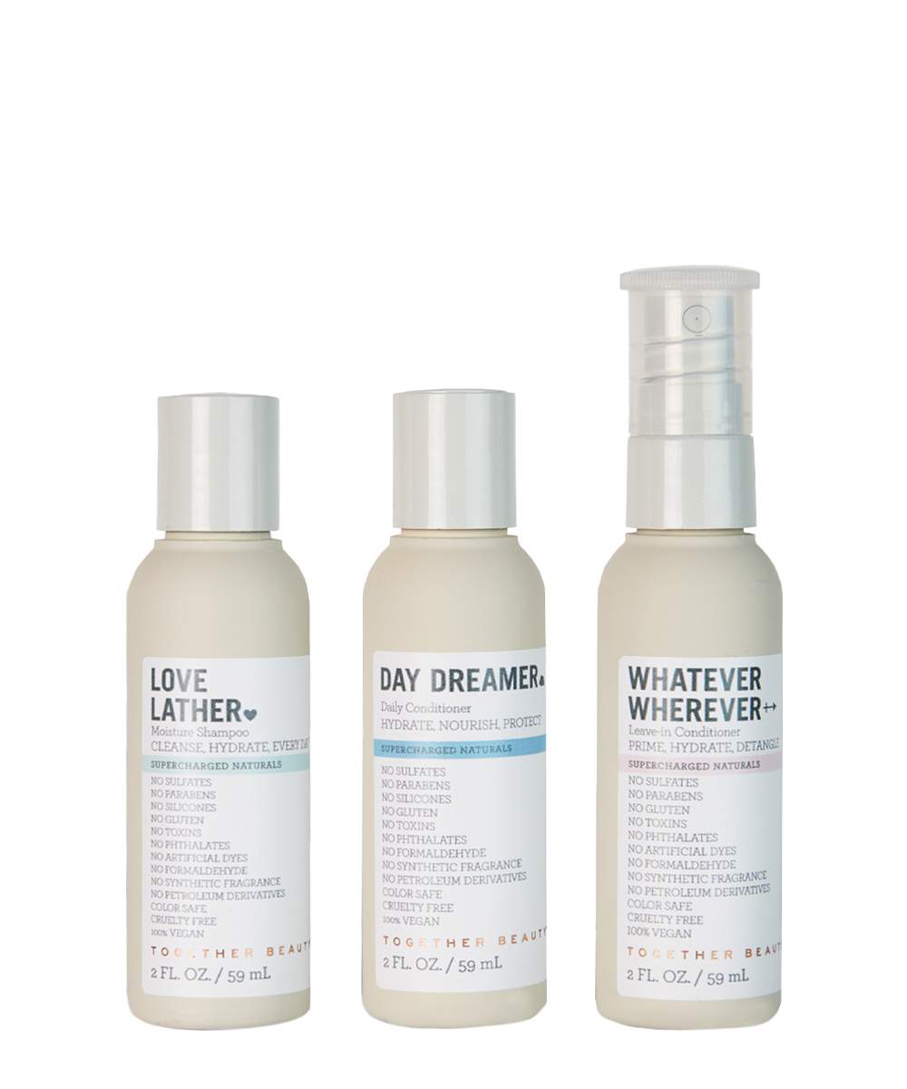 Out of Office travel hair care kit - shampoo, conditioner, leave-in conditioner